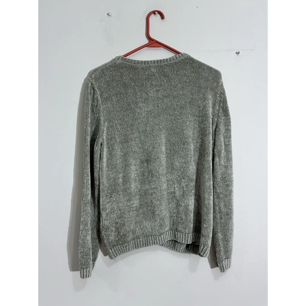 womans alfred dunner petite PL Gray Pull Over Embroidered Long Sleeve Sweater - Image 2