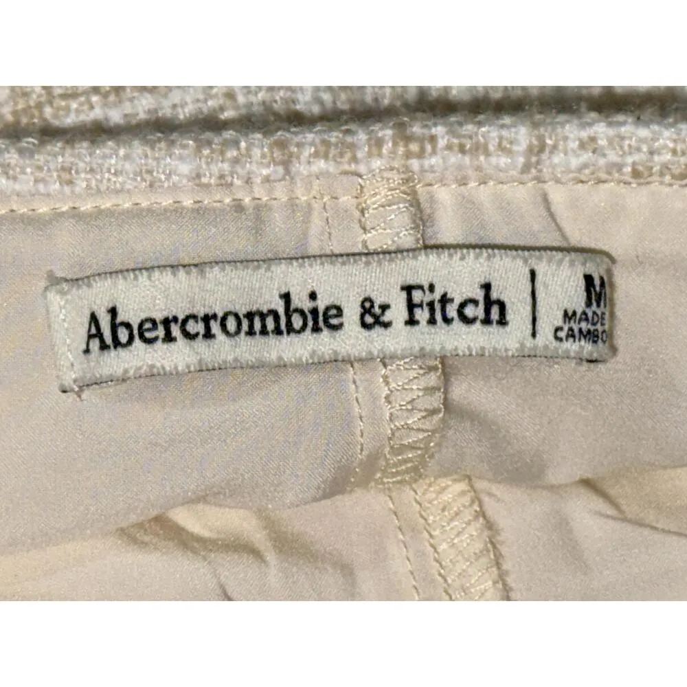 Abercrombie & Fitch White Tan Beige Tweed Zip Up Wrap A-Line Mini Skirt Size M - Image 3