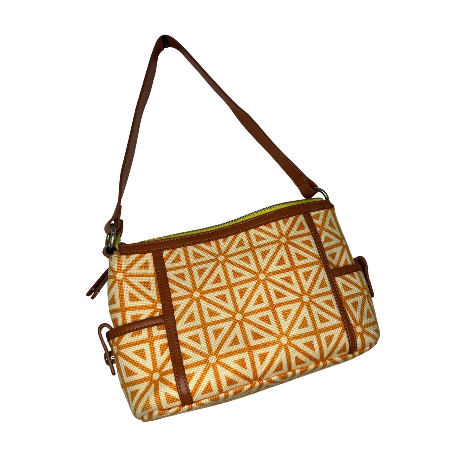 Spartina 449 Satchel Shoulder Bag Geometric Print Leather Trim Small - Image 2