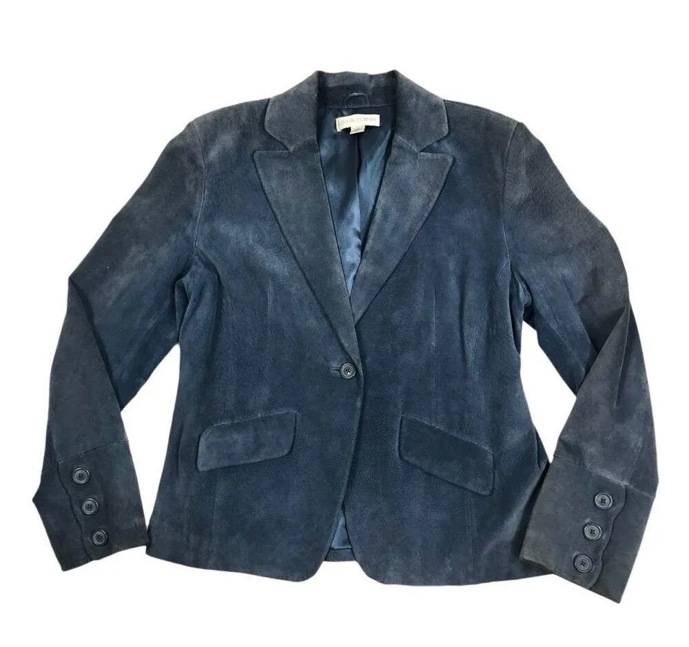 CASUAL CORNER VTG Leather Jacket Blazer Women L Blue Retro Nostalgia Classic Y2K Size L - Image 2