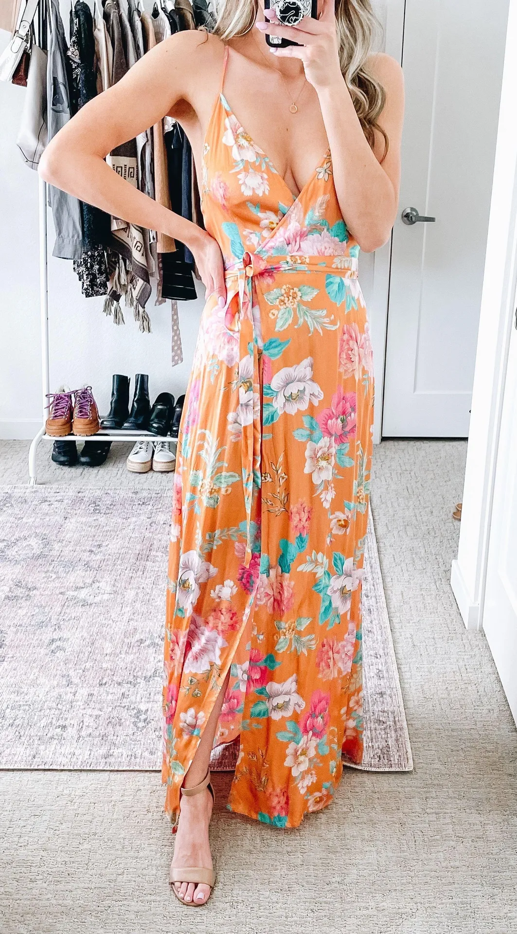 Cubano Floral Wrap Satin Maxi Dress - Image 5