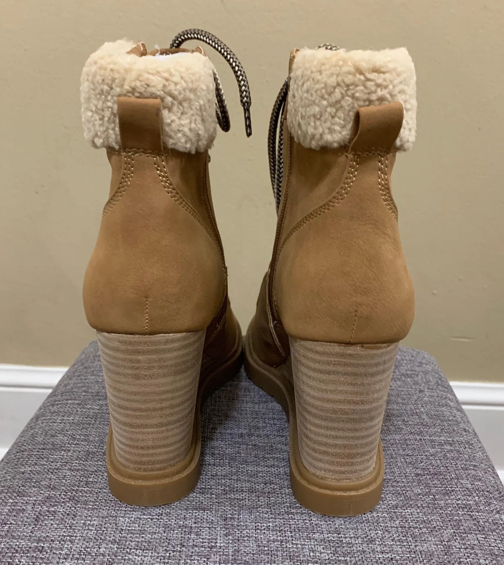 DV  Tan Sherman Lace Up Wedge Booties - Image 9