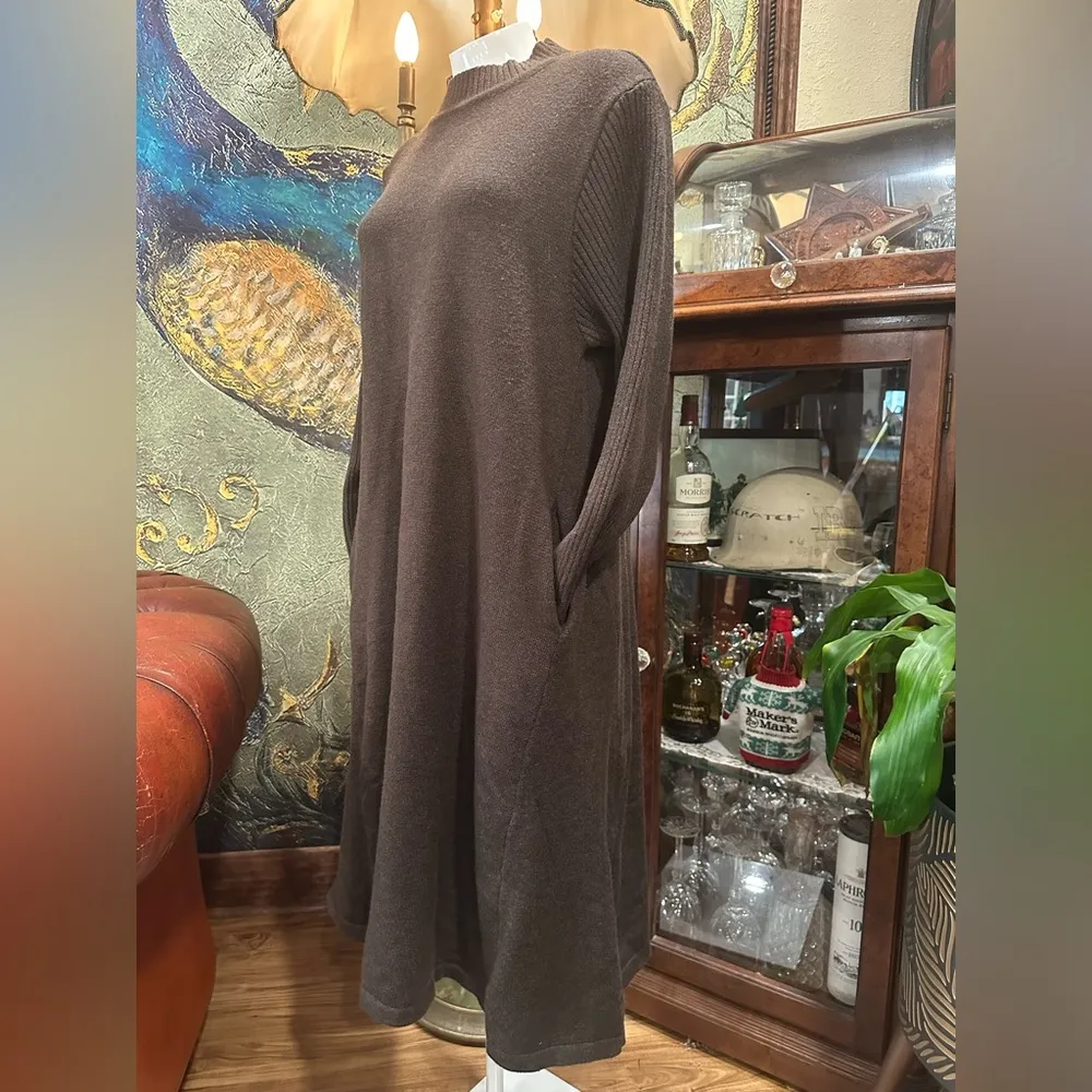 NWOT MINIBEE Brown knit Mock Neck Long Sleeve Sweater Dress Size XL - Image 2