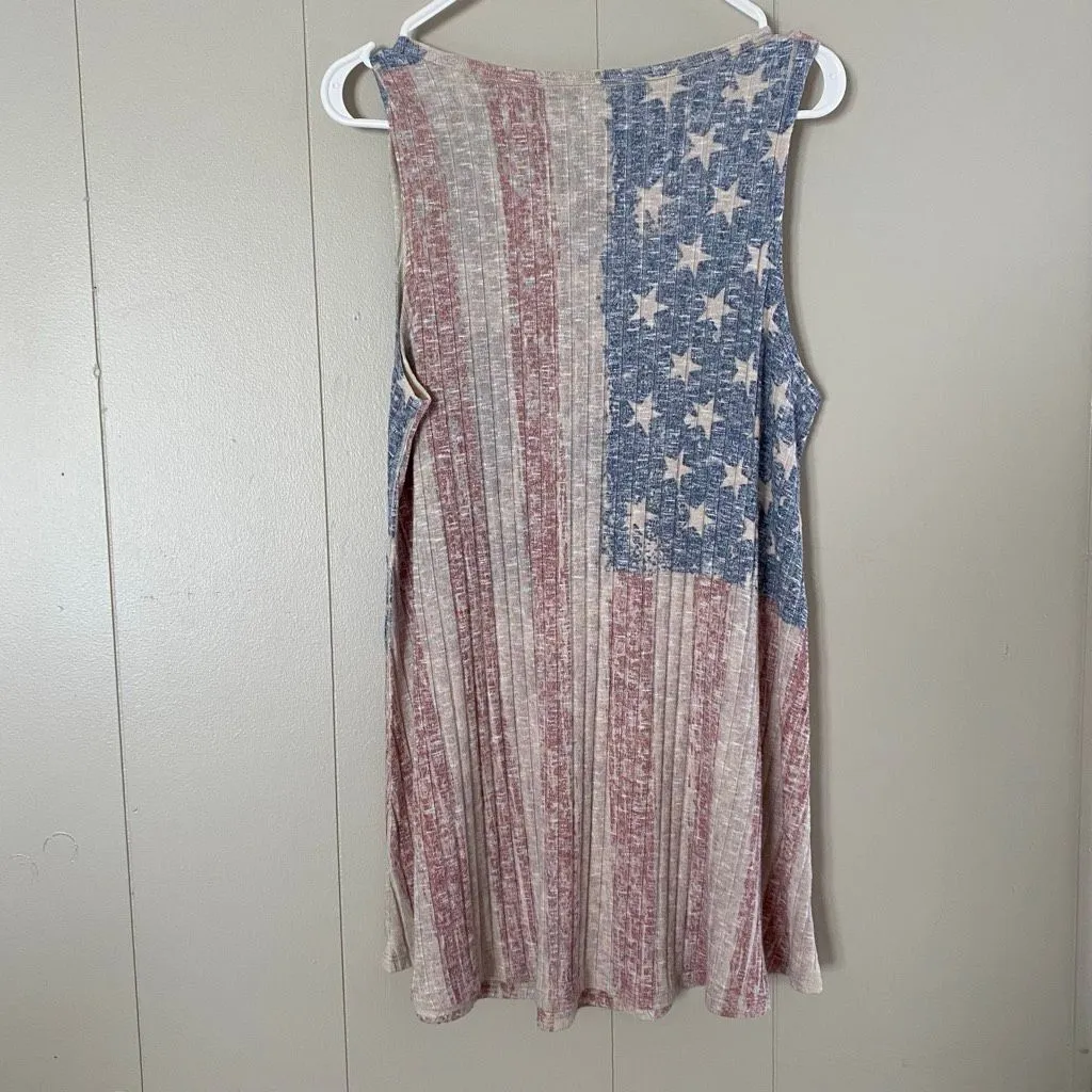 Vocal USA American Flag Tank Dress Sleeveless Distressed Ribbed Top Women’s Size - Image 2