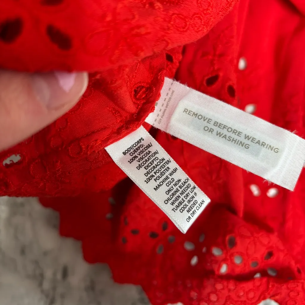 Loft red orange eyelet ruffle tank top tassels size XS summer preppy boho - Image 6