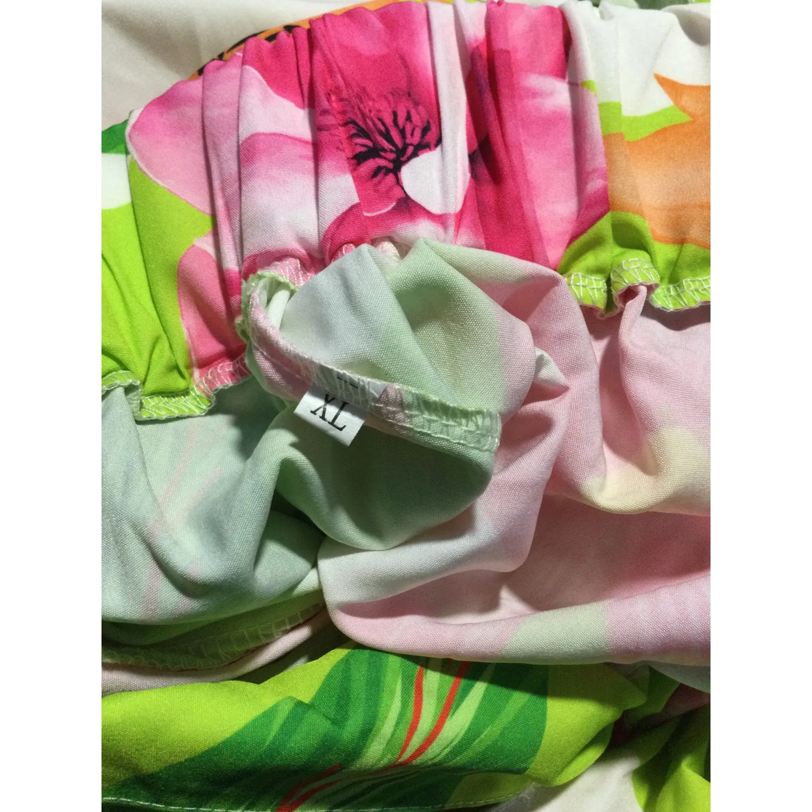 Floral Maxi Dress Green Pink Orange Cutout Tie Back Balloon‎ Sleeve XL - Image 9