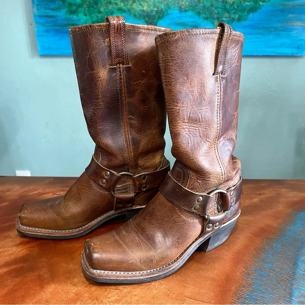 Vintage Frye 12R Brown leather Harness Boots USA Cowgirl size 6 - Image 2