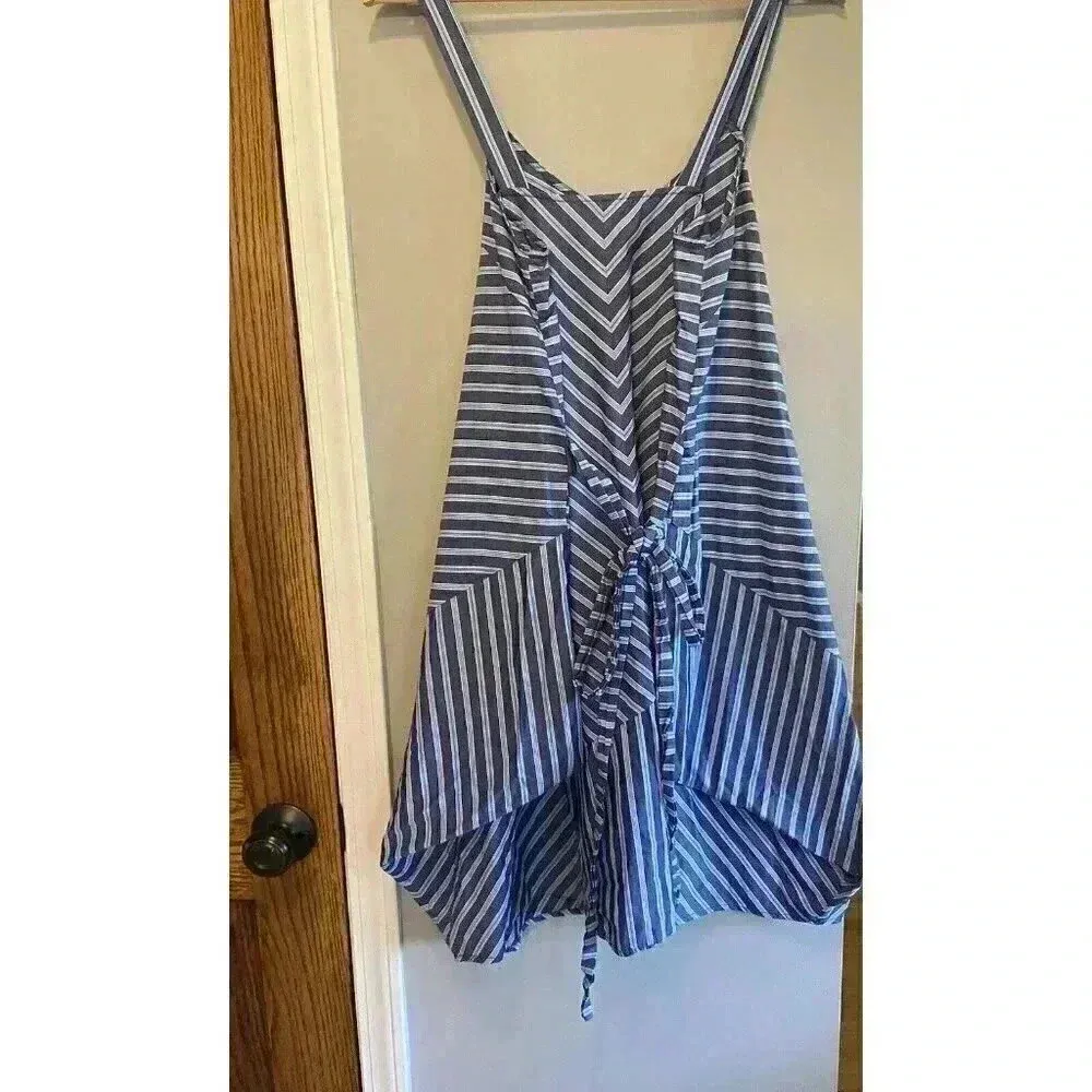 Holding Horses Anthropologie Blue Stripe Handkerchief Dress Size XS/S‎ Tie Back - Image 7