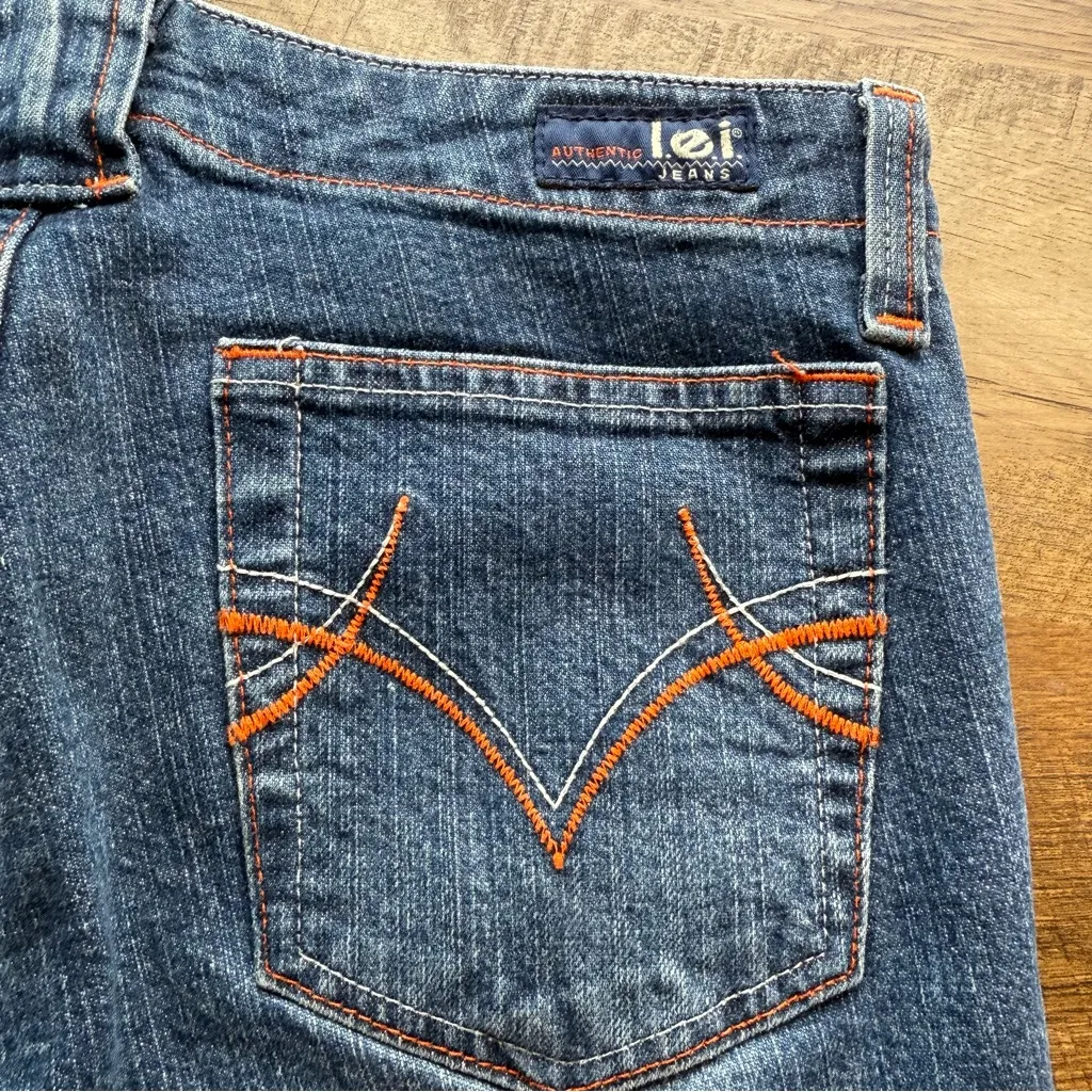 Lei Jeans Womens 9 Junior Blue Low Rise Hipster Flare Orange Stitching Denim Vtg Size undefined - Image 13