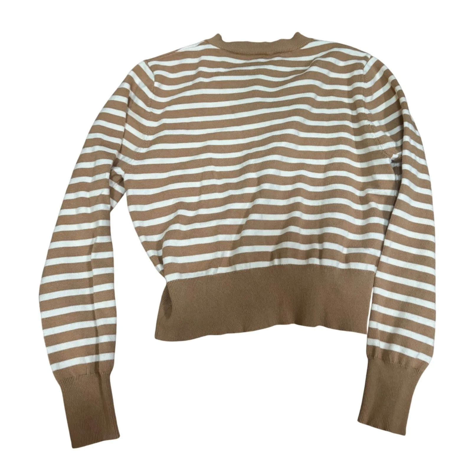 CIDER Striped Button Cardigan Sweater Women Size L Brown White Acrylic Blend - Image 2