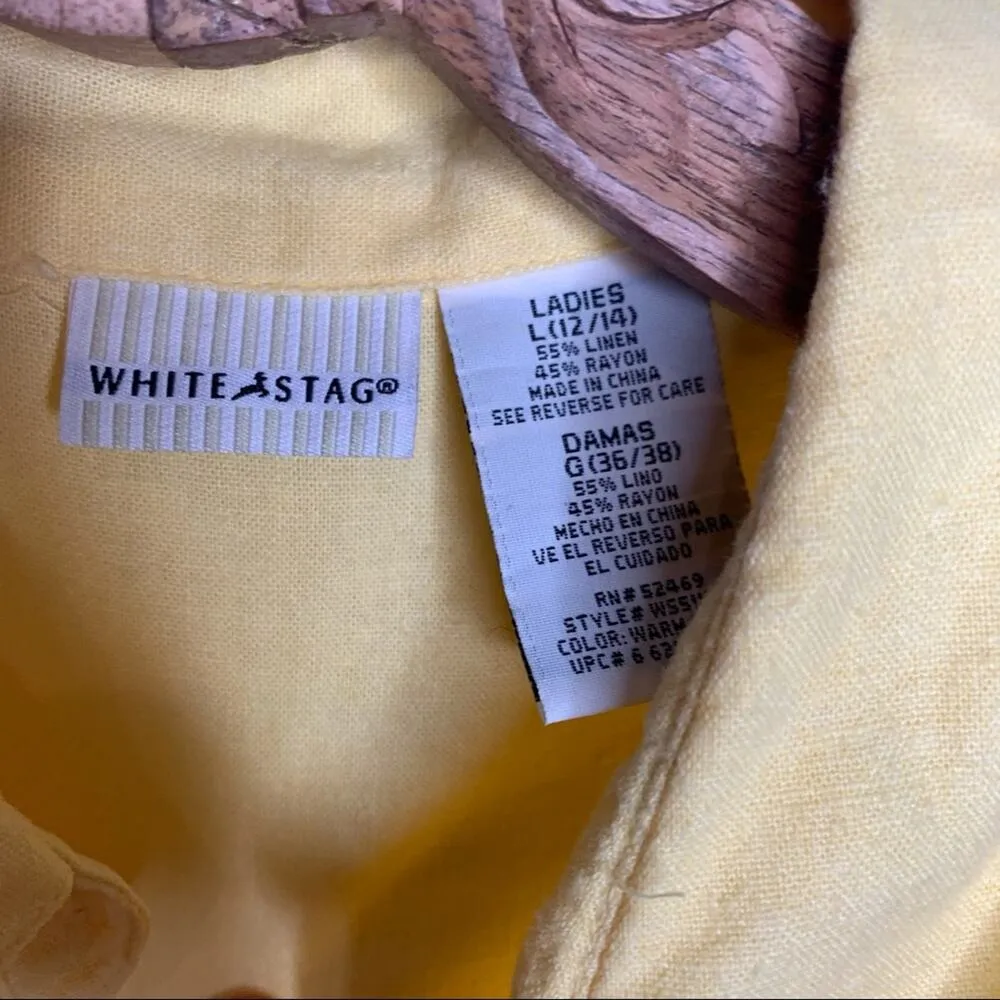 Vintage Linen Yellow Shacket Button Up Jacket Large - Image 10