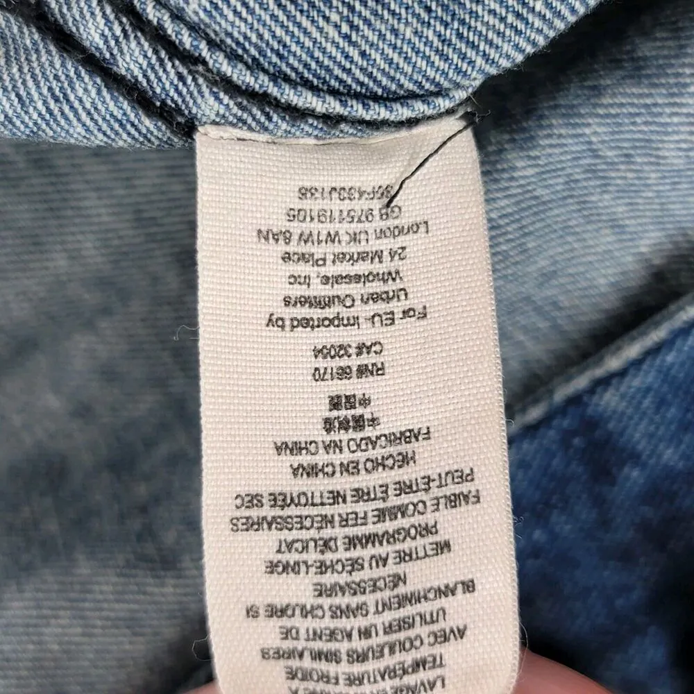 Free People Distressed Denim Jacket Womens Small Blue 90's Grunge Hipster Y2K - Image 7