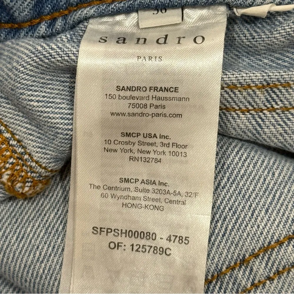 Sandro Paris Jamy Denim Shorts Scarf Belt Tie Button Up Bleu Jean Size 36/4 - Image 9