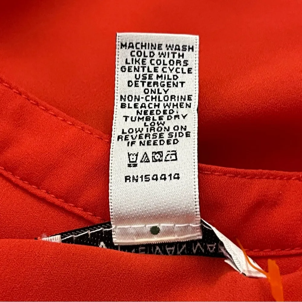 NM Neiman Marcus Shift Dress Ruffle Long Sleeve Split Neck Belt Loop Tangerine L - Image 4