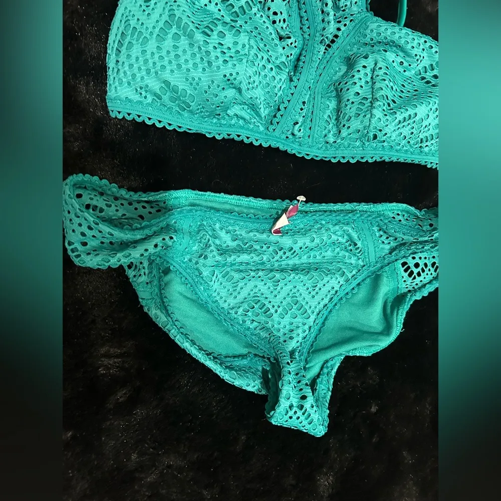 Adore Me High Neck Crochet Bikini Set L Teal Green Swim NWT Sexy Trendy Beach - Image 6