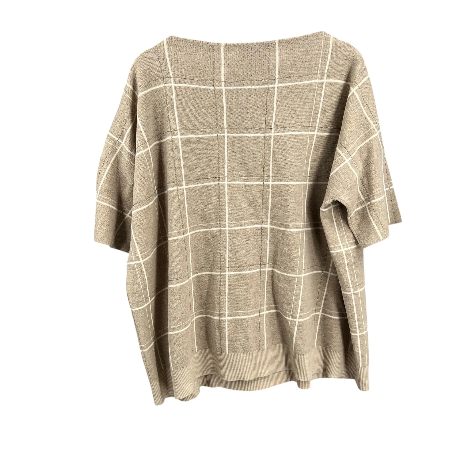 Lafayette 148 Sweater Beige Wool Windowpane Plaid Metallic Threads Size M/L New Tan Size M - Image 2