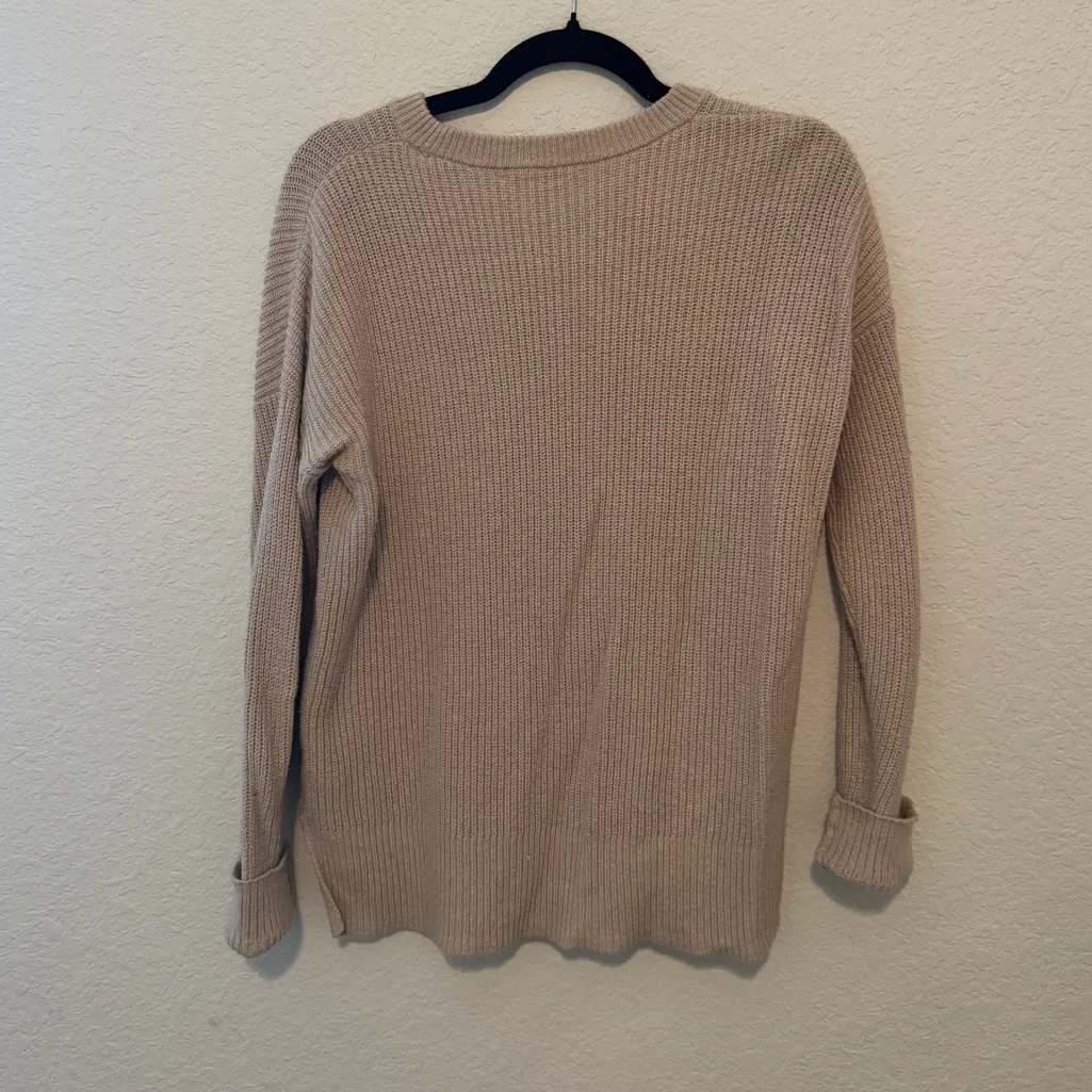 Madewell Ribbed Crewneck Sweater with Pocket - Beige, Size Small - Image 2