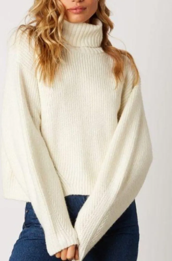 Cotton Candy LA | Turtleneck Ribbed Knit Sweater in Ivory White Size M/L Size M - Image 1
