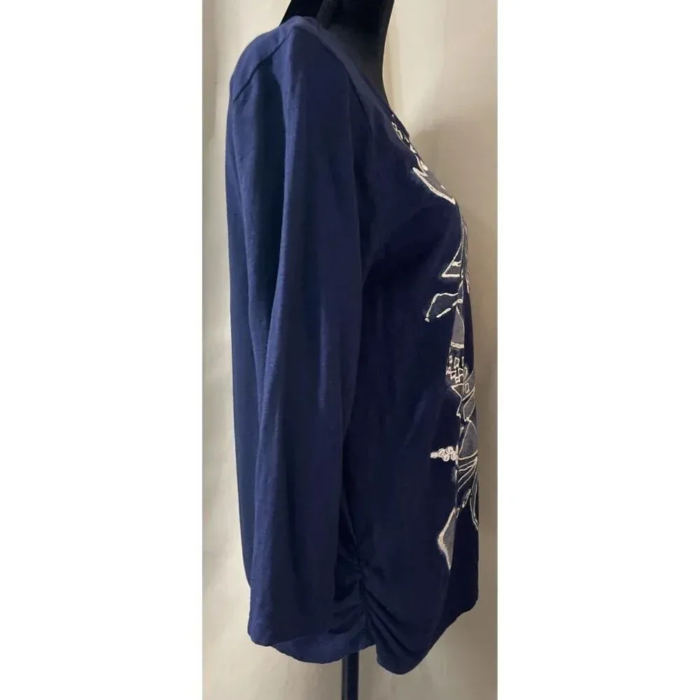 Chicos 2 US Medium Floral Blouse Midnight‎ Blue Fade Jenny Knit Top Artsy Boho - Image 3