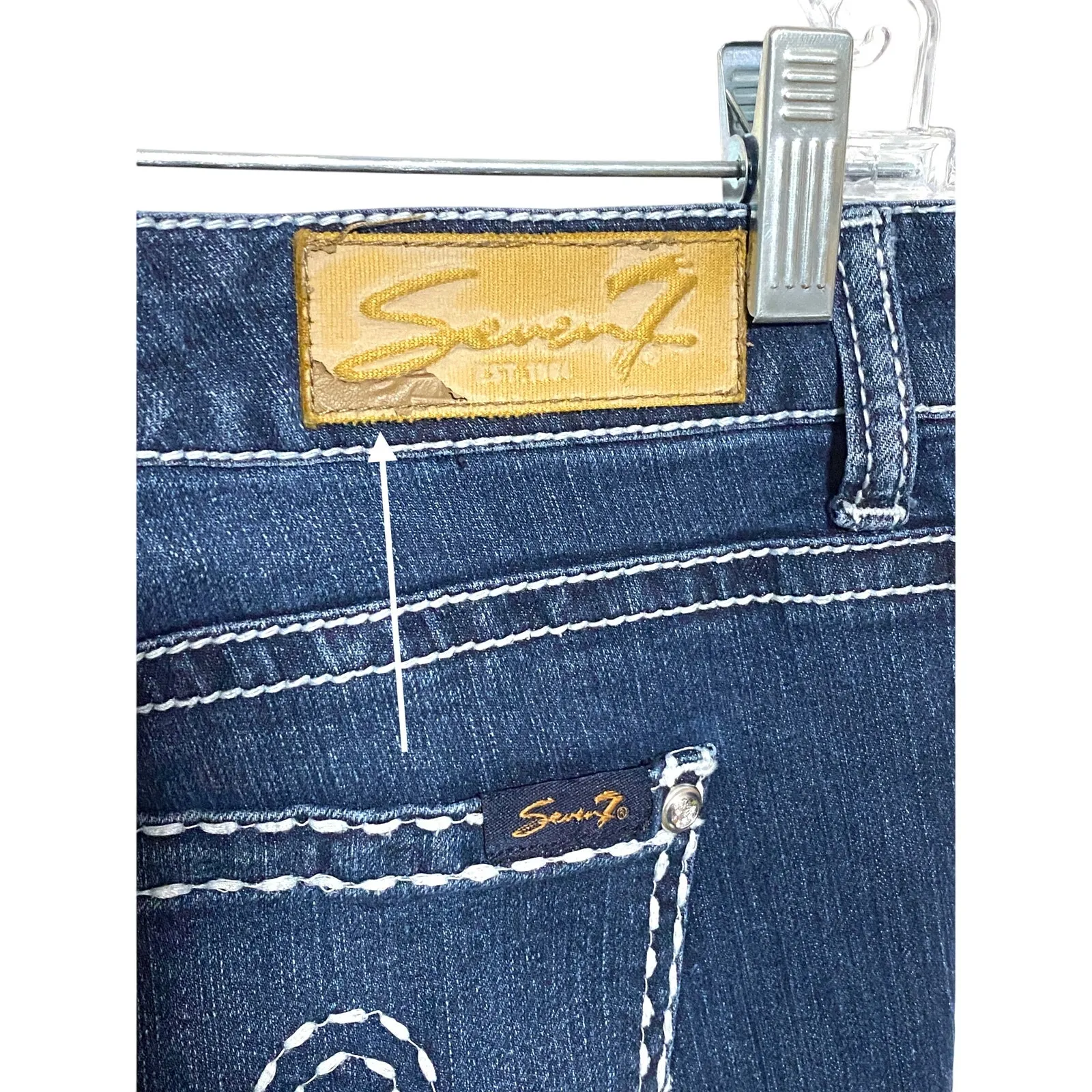 Seven7 Thick Stitch Low Rise Flare Jeans Womens 35" Stretch Boho Hippie Casual - Image 7