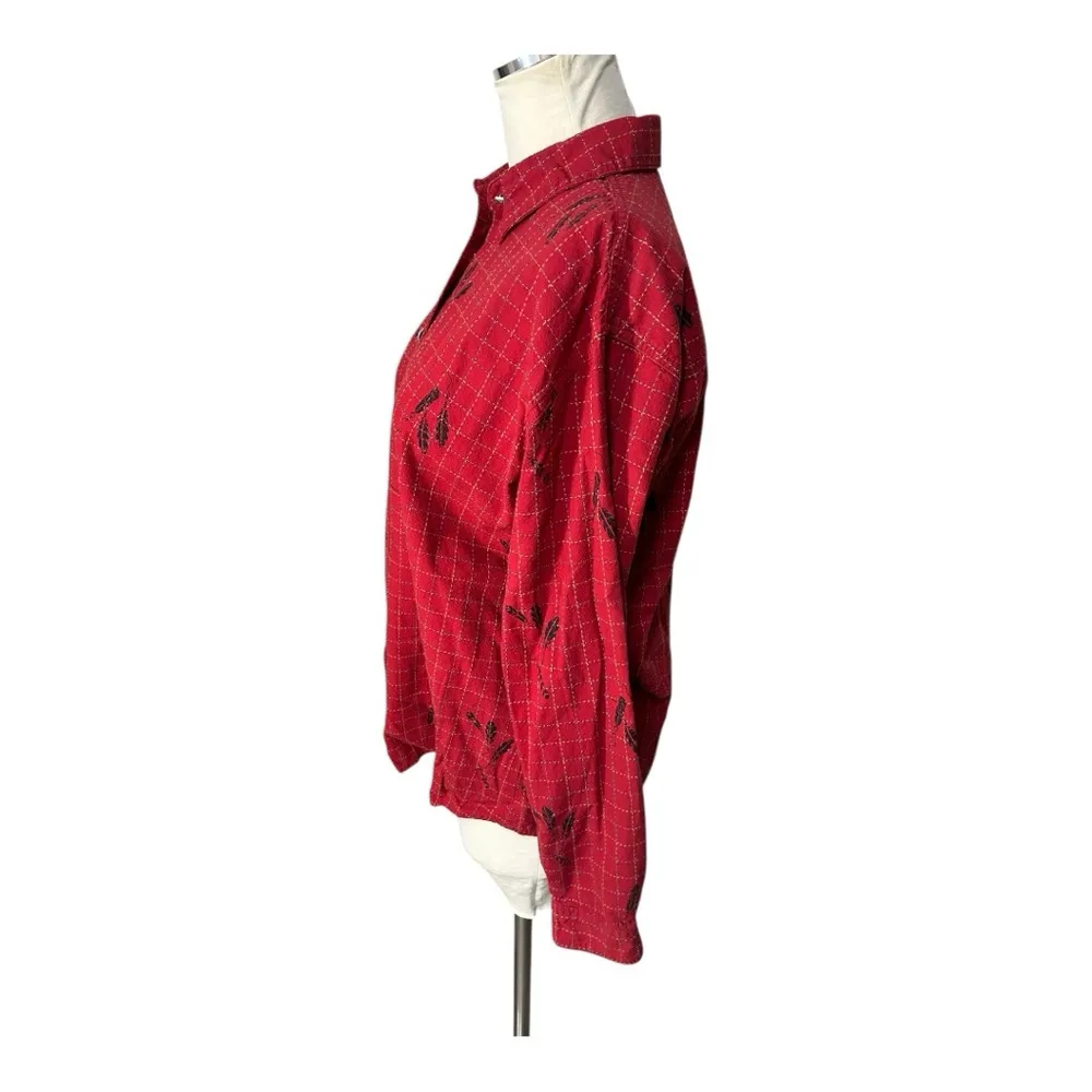 VTG Wrangler Shirt Women’s X Large Long Sleeve Western Red Feathers Button Down - Image 3
