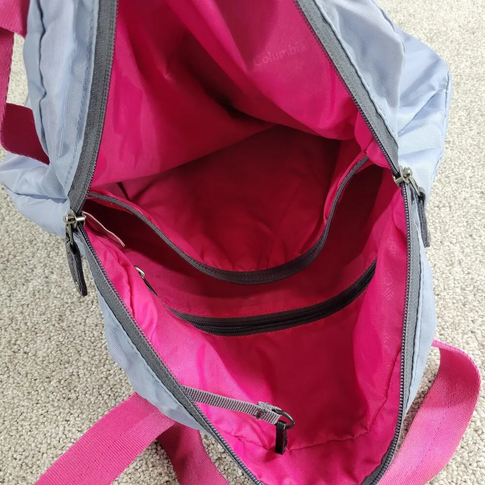 Columbia Womens Easy Out Mini Tote Shoulder Bag Blue Pink Nylon Zip Closure Logo - Image 6