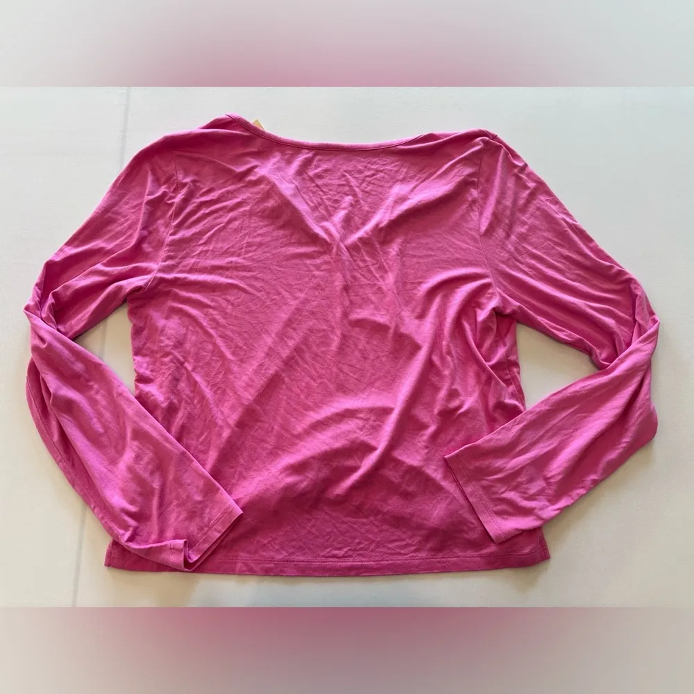 AERIE V Neck Lounge Super Soft Long Sleeve T-shirt Pink Size Large NWT - Image 3