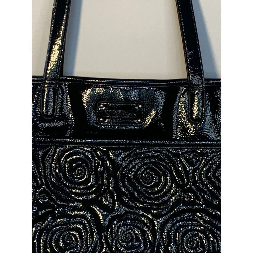Nine & Co Embossed Roses Dual Handle Strap Shoulder Bag Black - Image 4