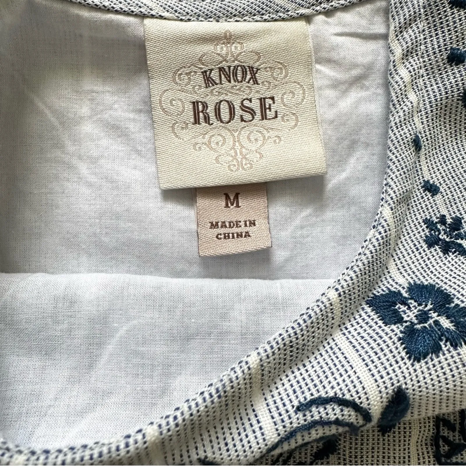 Knox Rose Dress Blue White Stripe Embroidered Shirt Sleeve Boho Shift Medium NEW - Image 2