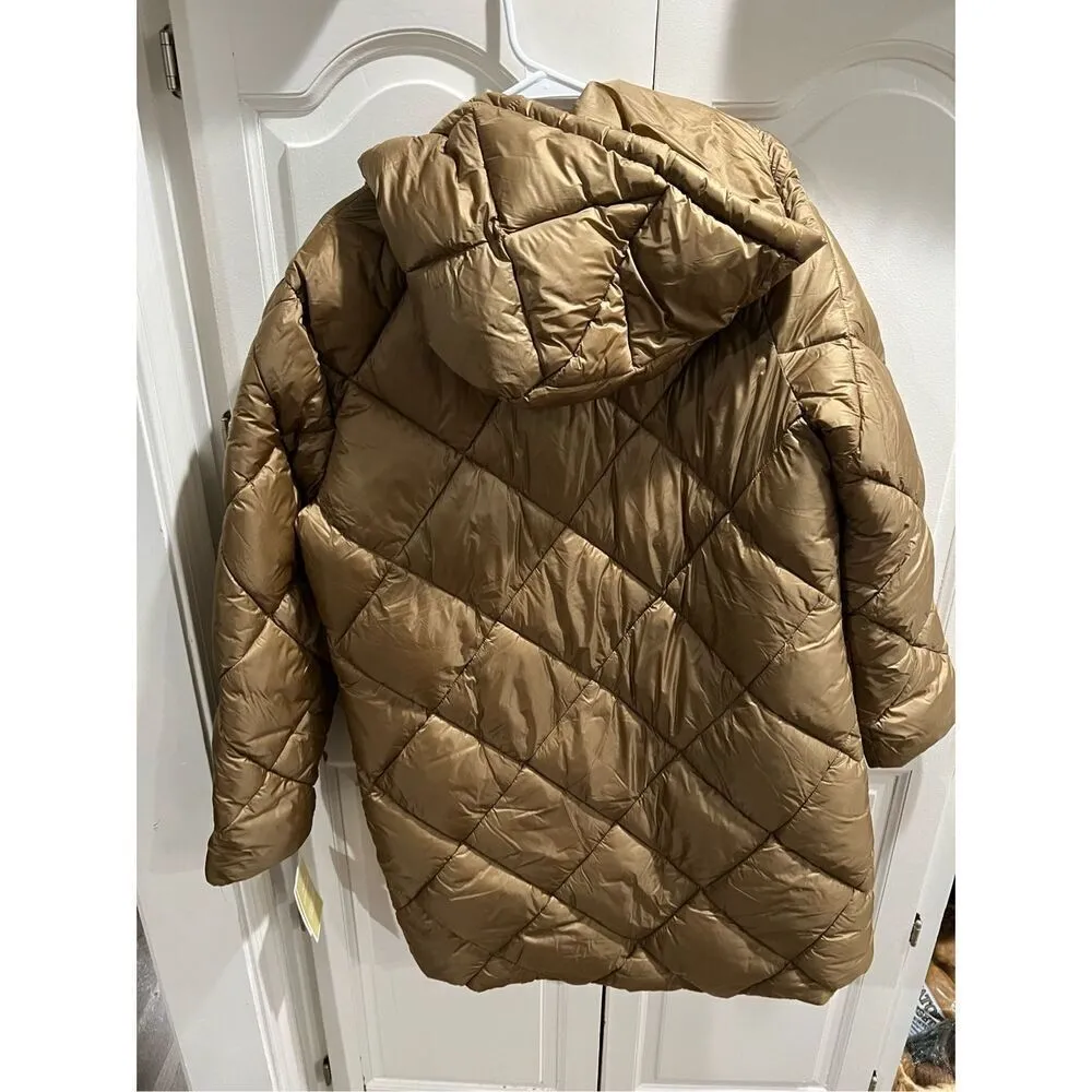 MICHAEL KORS Women's SZ M Hooded Quilted Puffer Jacket Coat Gold Lightweight NEW - Image 10