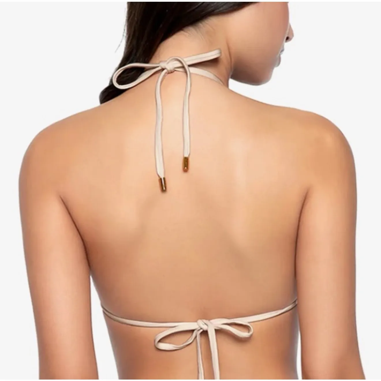 PQ SWIM PILYQ Bikini Top Size Large NWT New Earth Triangle Tie Stripe String White - Image 3