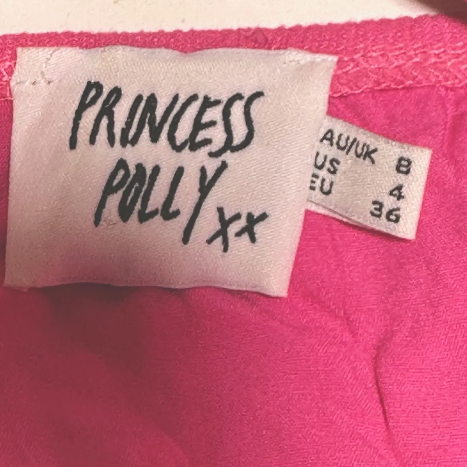 Princess Polly Hot Pink Off The Shoulder Puff Sleeve Crop Top Tie Wrap Size 4 - Image 4