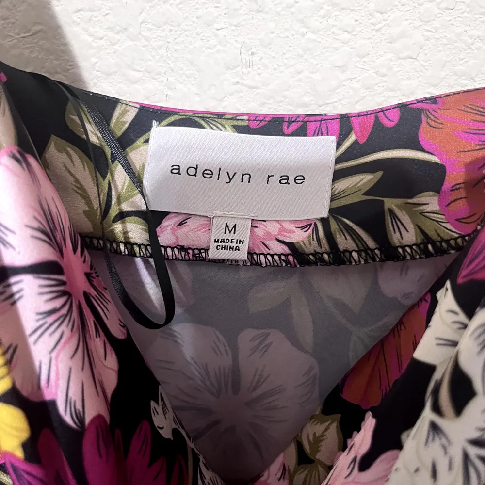 Adelyn Rae Satin Slip Dress sz M Knee length Pink Floral Sleeveless drape neck - Image 4