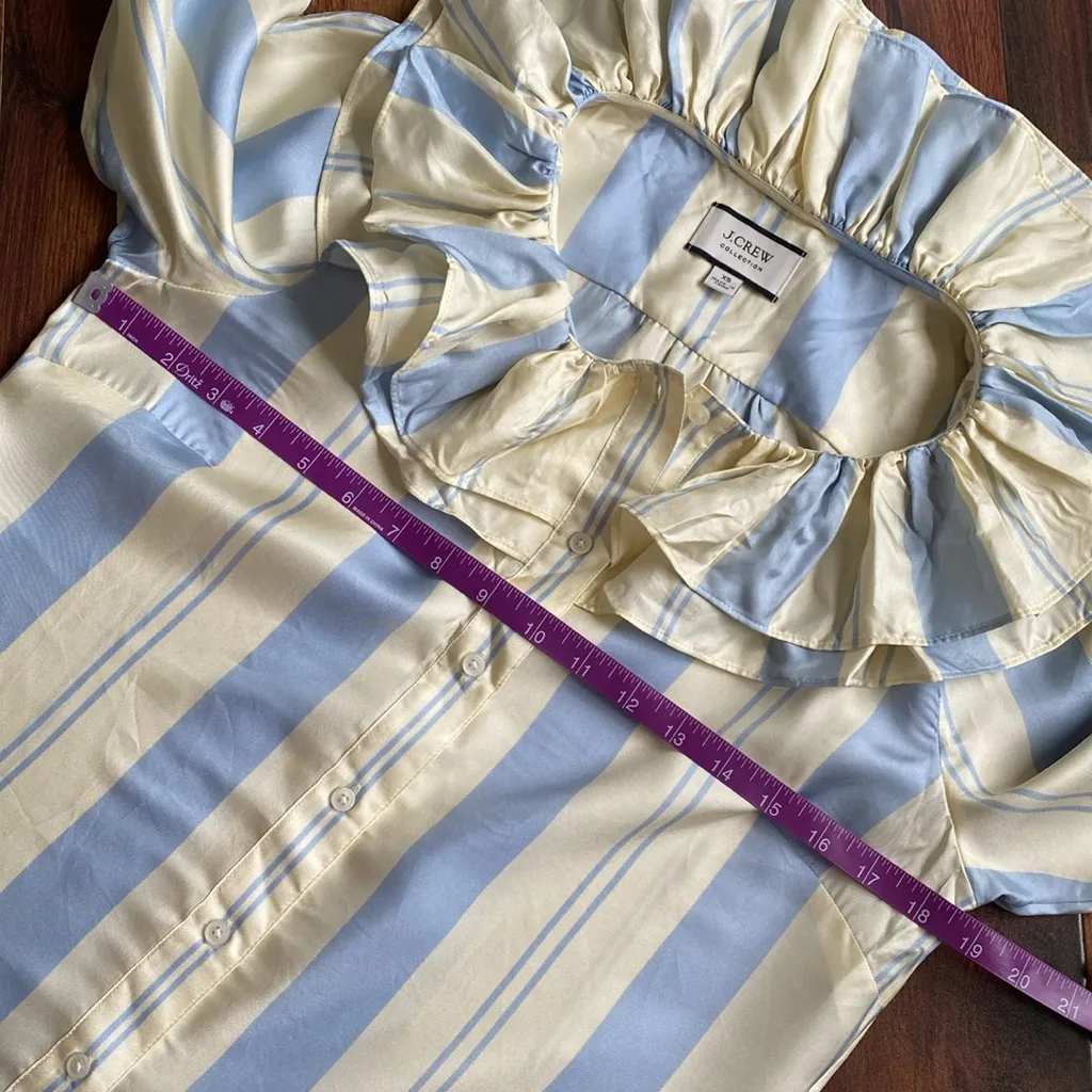 J. Crew Collection Ruffle Striped Silk Satin Long Sleeve Button Down Blouse - Image 5