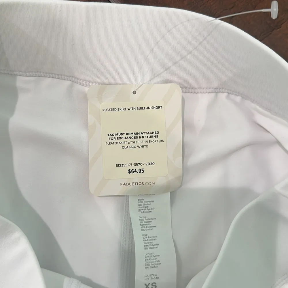 Fabletics White Pleated Skirt With Built In Shorts NWT XS - Image 3