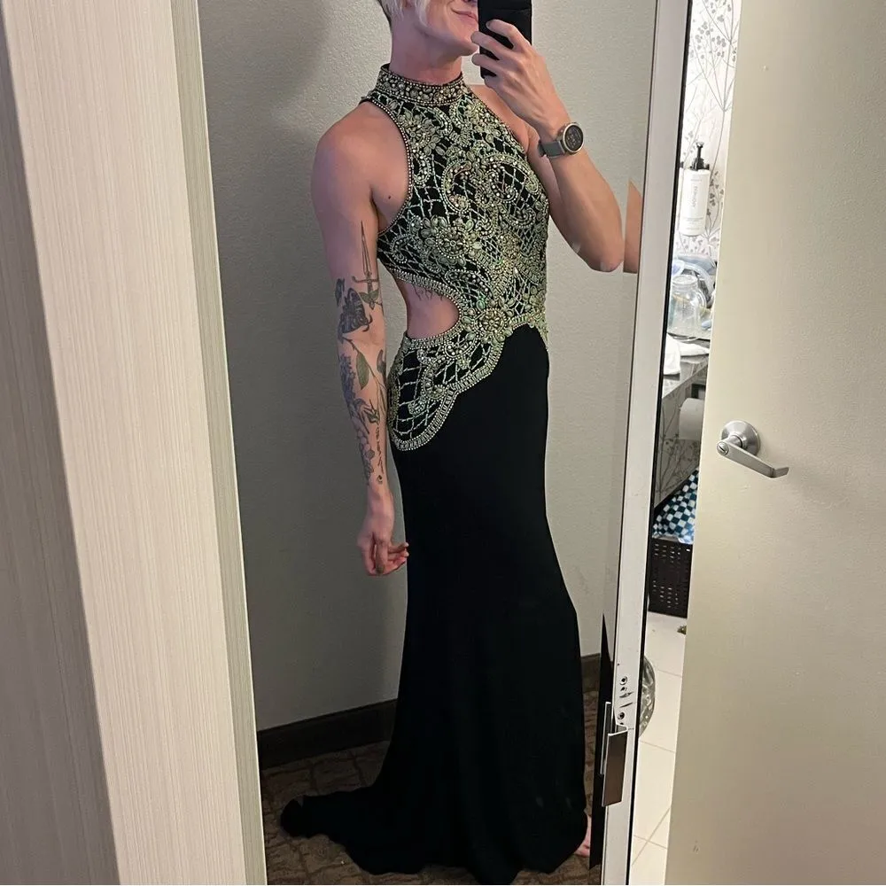 Sherri Hill 50153 Black/Green Beaded Prom Dress - Image 4