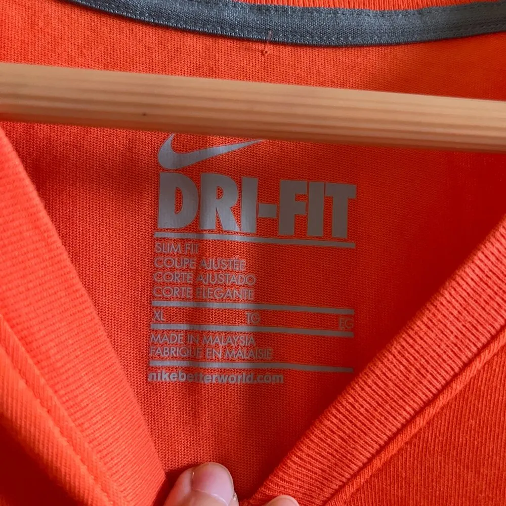 NIKE SLIM FIT DRI-FIT Orange V-Neck T-Shirt TOP ATHLETIC Womens SIZE XL YOGA RUN - Image 3