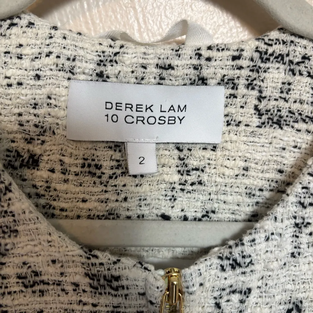 Derek Lam 10 Womens Crosby Hi-Lo Jacket Tweed Ivory Black Gold Zipper Size‎ 2 - Image 3