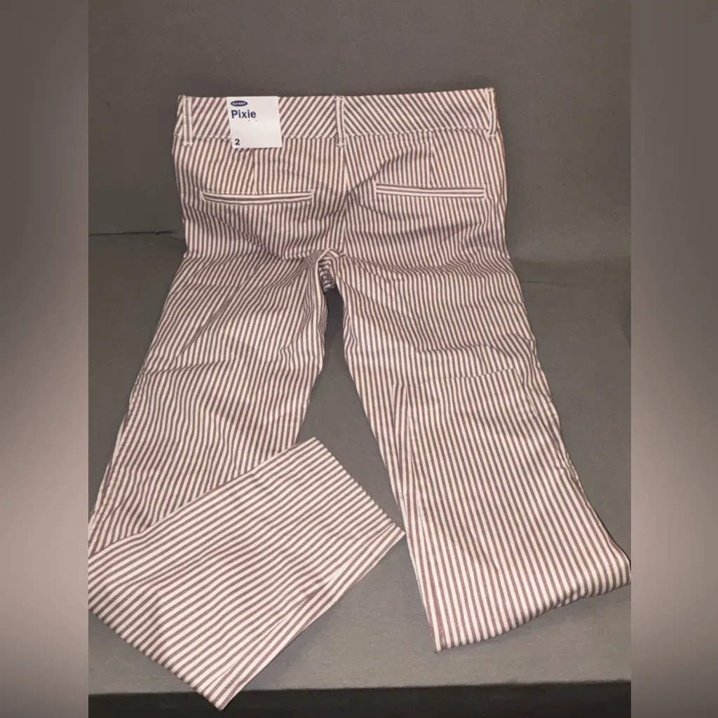 NWT old navy Striped Pixie Pants size 2 burgundy red preppy stretchy work - Image 4