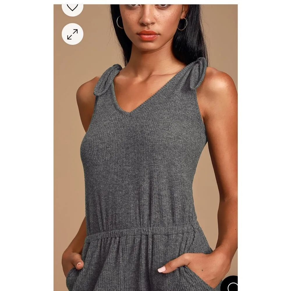 Lulus Belmore Heathered Charcoal Grey Ribbed Sleeveless Jumpsuit Size Medium - Image 8