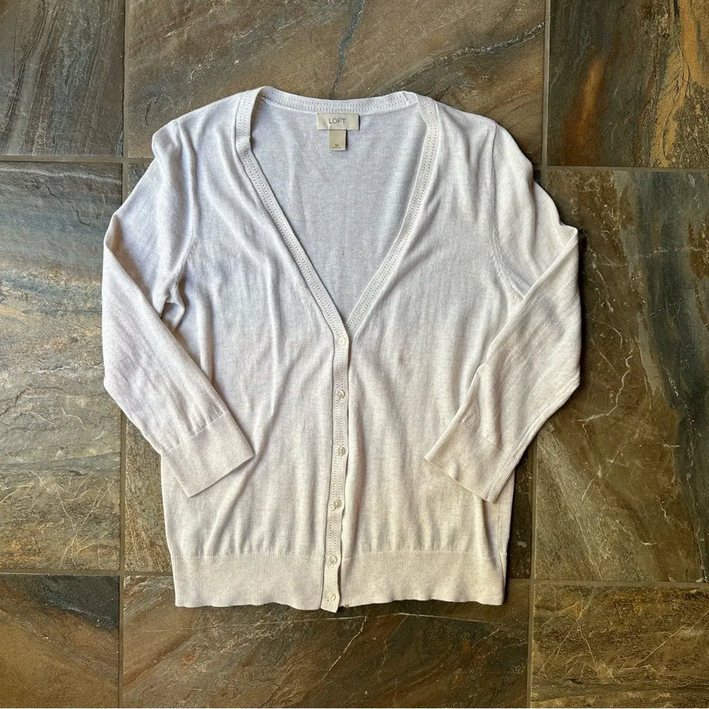 Loft Ann Taylor Button Front Cardigan Women's Size Medium Cream - Image 2