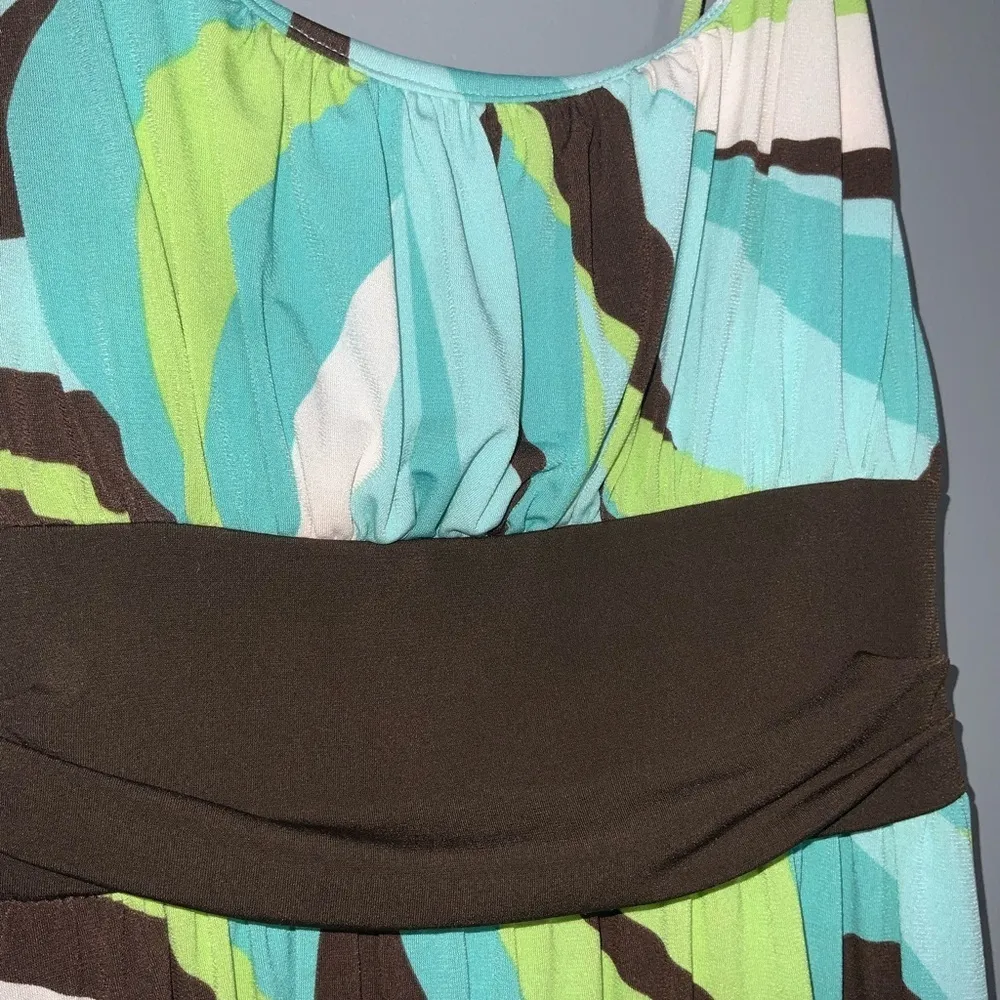My Michelle Turquoise Lime & Brown Groovy Print Spaghetti Strap Summer Dress M - Image 7