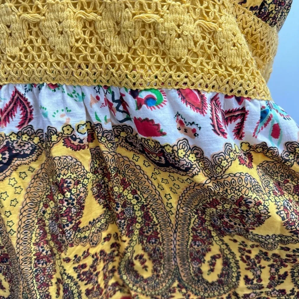 Daytrip Multicolored Boho Paisley Crochet Waistband Spaghetti Strap Slip Dress - Image 6