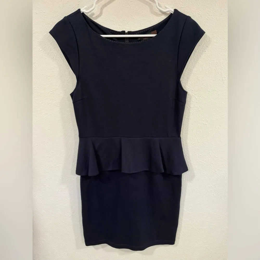 Alice + Olivia Victoria Peplum Dress Navy Blue Cap Sleeve XS (0-2) - Image 3