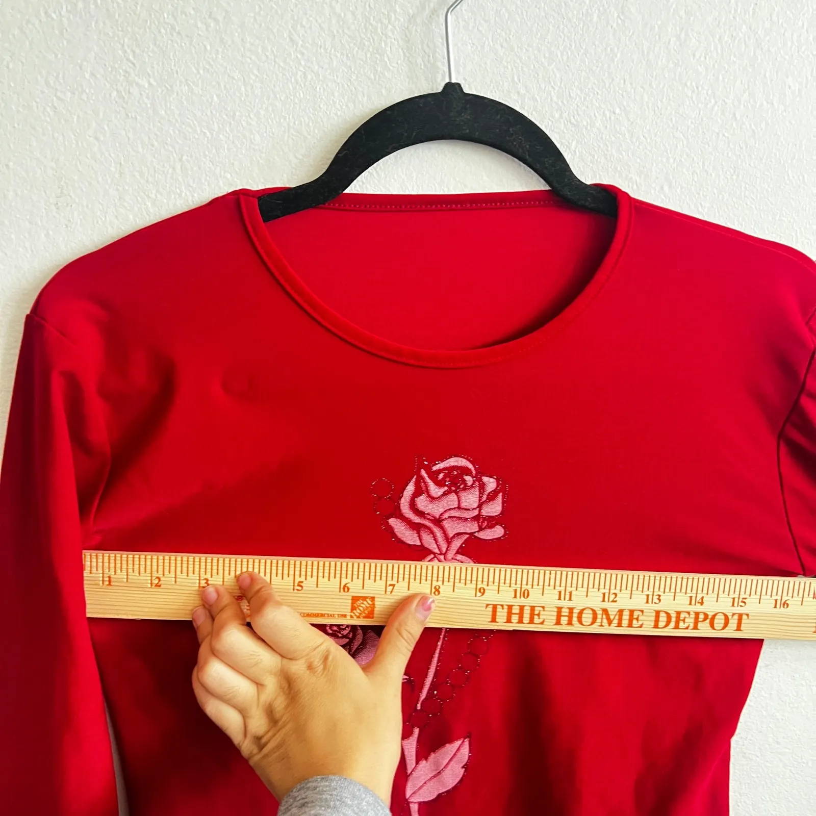 Vintage Y2K Red Glittery Floral Top 2000s Glam Coquette Romantic Small - Image 4