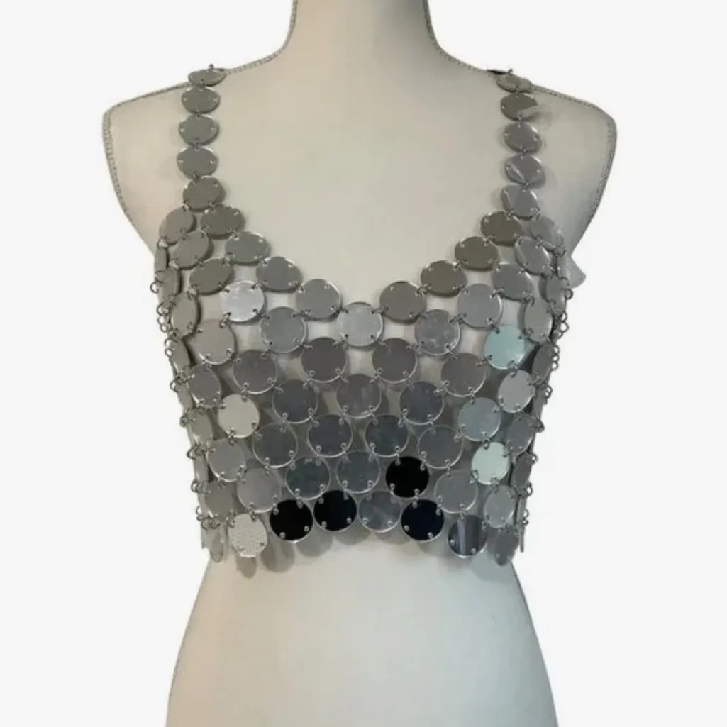 Revolve 8 Other Reasons Silver Disc Mirror Lightweight Cropped Top(One Size) Size undefined - Image 5