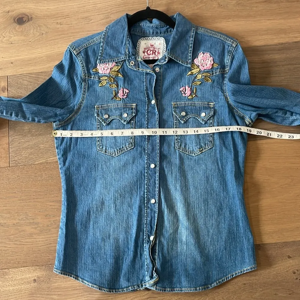 Vintage Y2K Country Royalty Studded Embroidered Bling Rhinestone Denim Top Sz S - Image 8