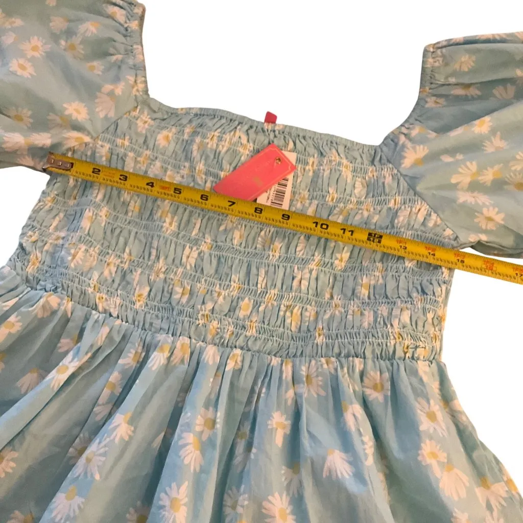 Simply Southern Blue Daisy Print Smocked Off-Shoulder Top L Cotton Scalloped Hem - Image 7