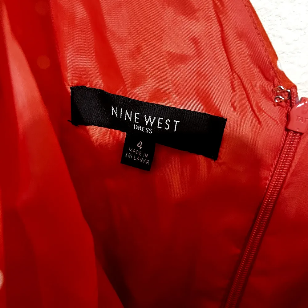 Nine West Orange Polka Dot Dress Belted Pin-up Rockabilly Retro Full Skirt Sz 4 - Image 5