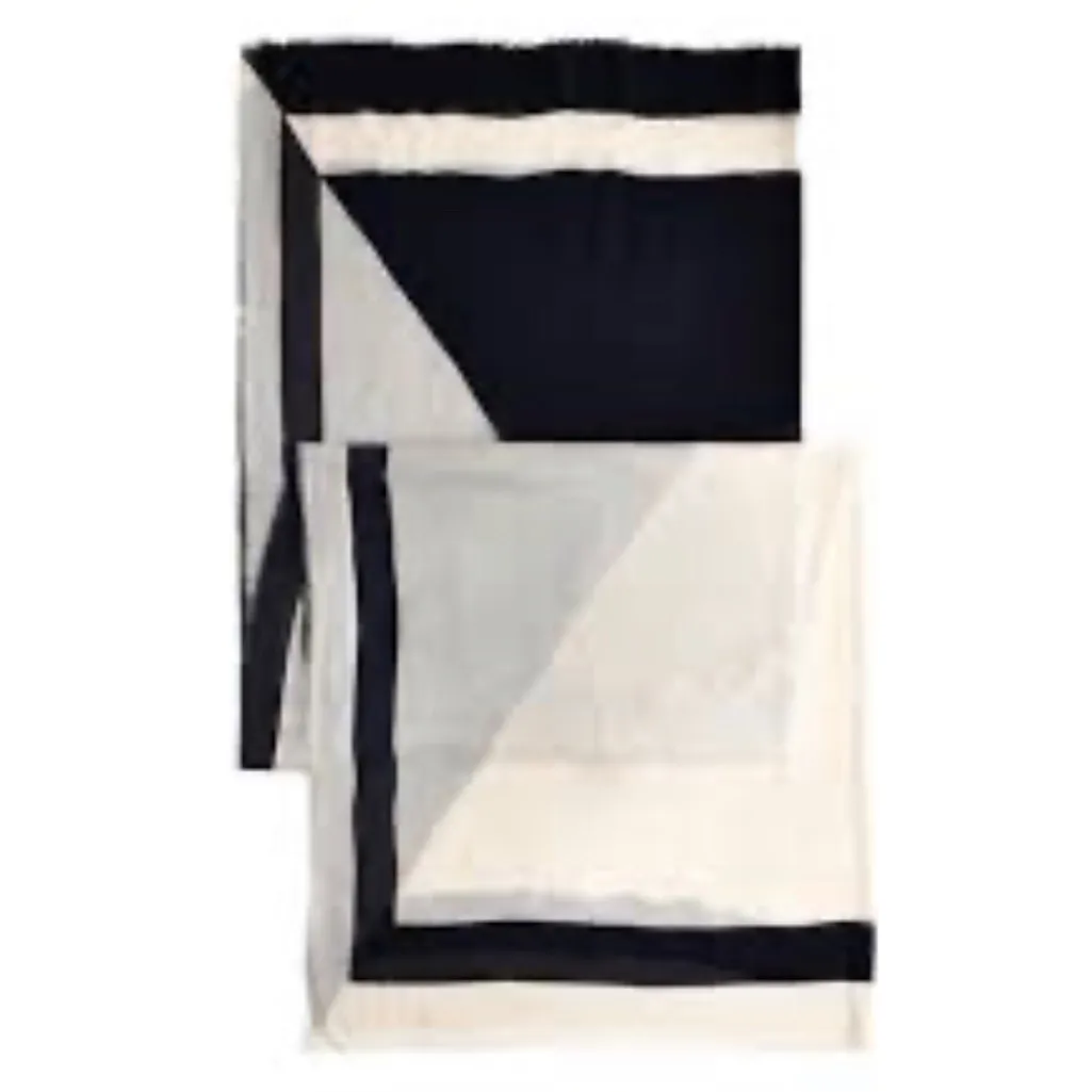 Madewell Striped Geometric Black White Rectangular Wool Scarf NWT - Image 2